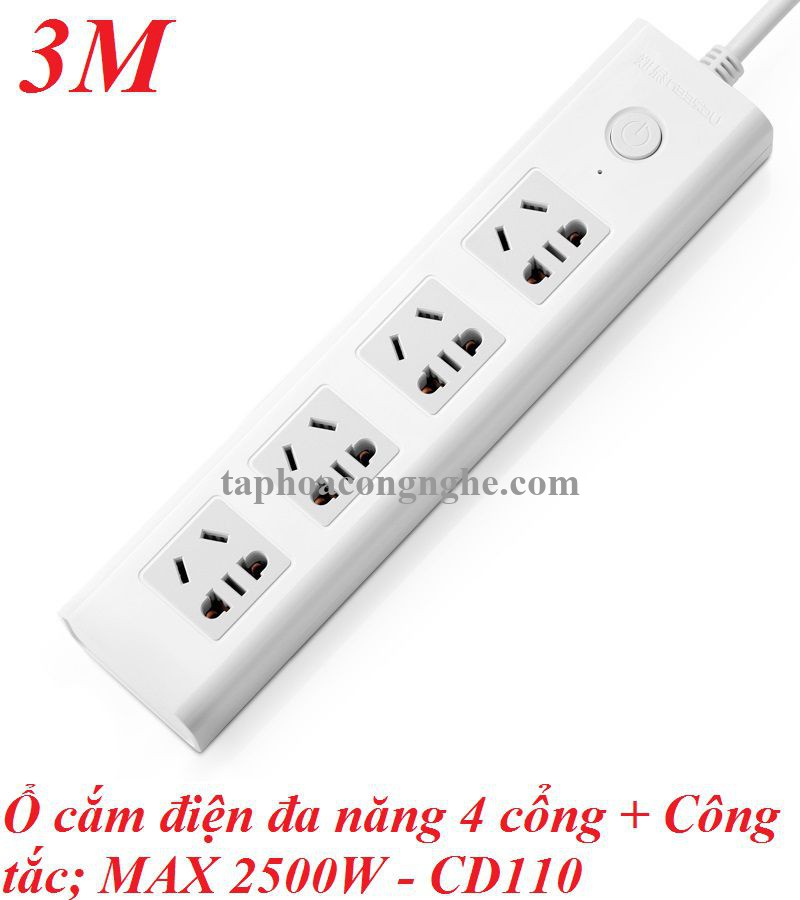 Ugreen 30239 3M 2500W màu Trắng Ổ cắm điện đa năng 4 cổng + công tắc CD110 30030239